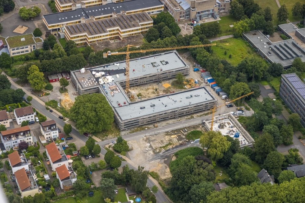 Luftaufnahme Unna - Baustelle zum Neubau des Schulgebäudes mit Weiterbildungszentrum im Ortsteil Alte Heide in Unna im Bundesland Nordrhein-Westfalen, Deutschland