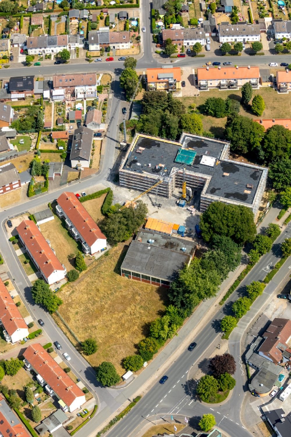 Luftaufnahme Werne - Baustelle zum Neubau des Schulgebäudes der Wiehagenschule in Werne im Bundesland Nordrhein-Westfalen, Deutschland