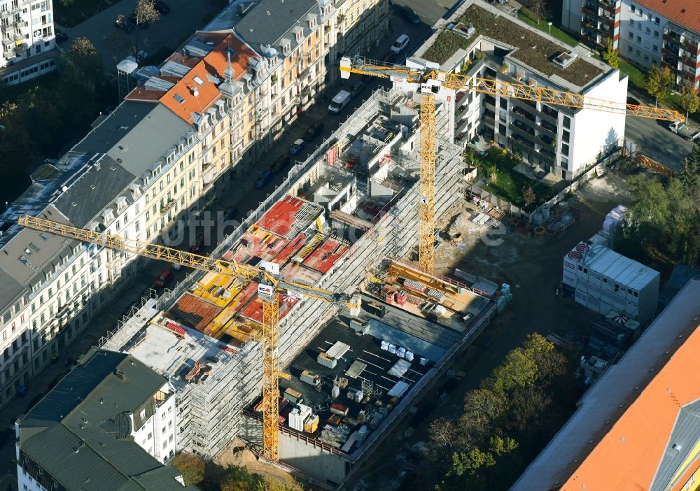 Luftaufnahme Dresden - Baustelle zum Neubau des Schulgebäudes der Dr.-Zeigner-Schule an der Tieckstraße in Dresden im Bundesland Sachsen, Deutschland