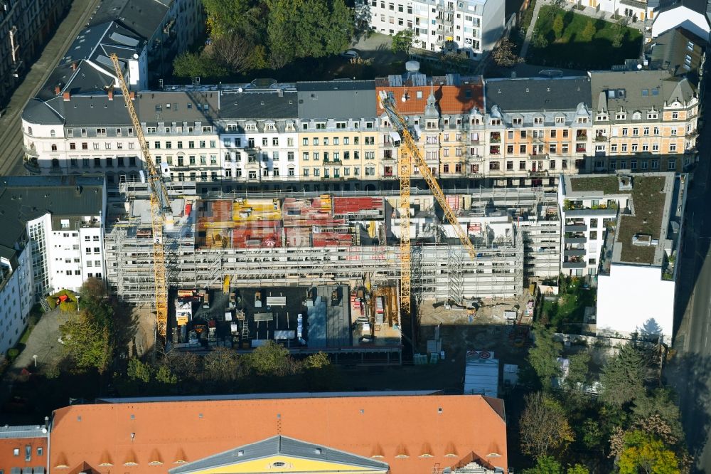 Luftbild Dresden - Baustelle zum Neubau des Schulgebäudes der Dr.-Zeigner-Schule an der Tieckstraße in Dresden im Bundesland Sachsen, Deutschland