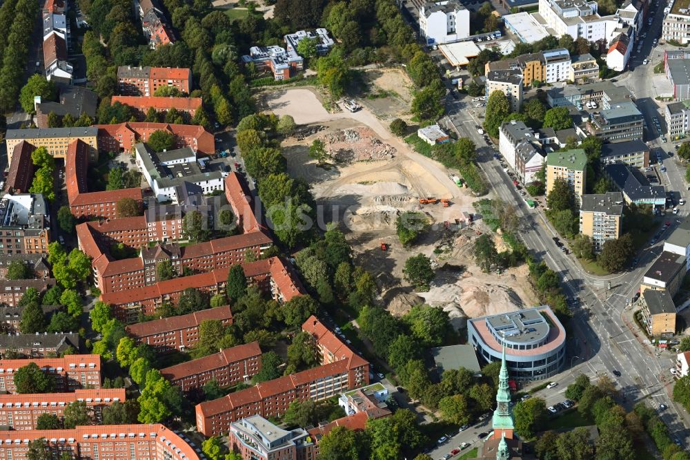 Luftbild Hamburg - Baustelle zum Neubau des Schulgeländes des Schulcampus Struenseestraße im Ortsteil Altona-Altstadt in Hamburg, Deutschland
