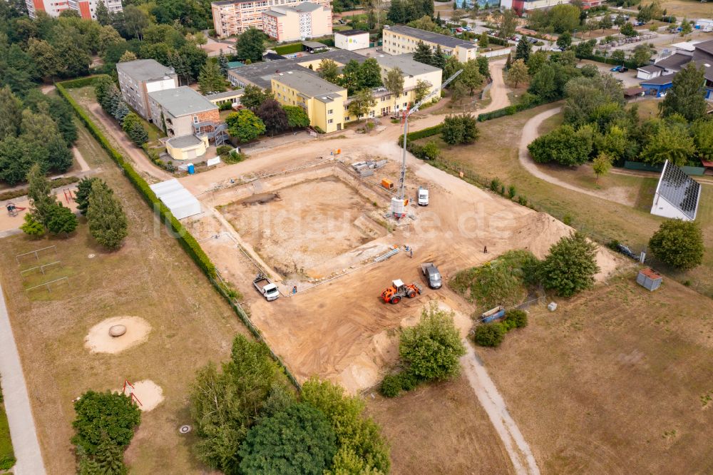 Luftbild Schwedt/Oder - Baustelle zum Neubau eines Seniorenzentrums in Schwedt/Oder im Bundesland Brandenburg, Deutschland