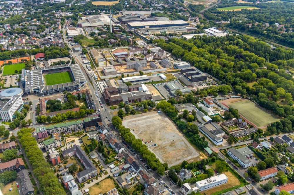 Bochum von oben - Baustelle zum Neubau einer Sozialtherapeutische Anstalt (SothA) der Justizvollzugsanstalt JVA in Bochum im Bundesland Nordrhein-Westfalen, Deutschland