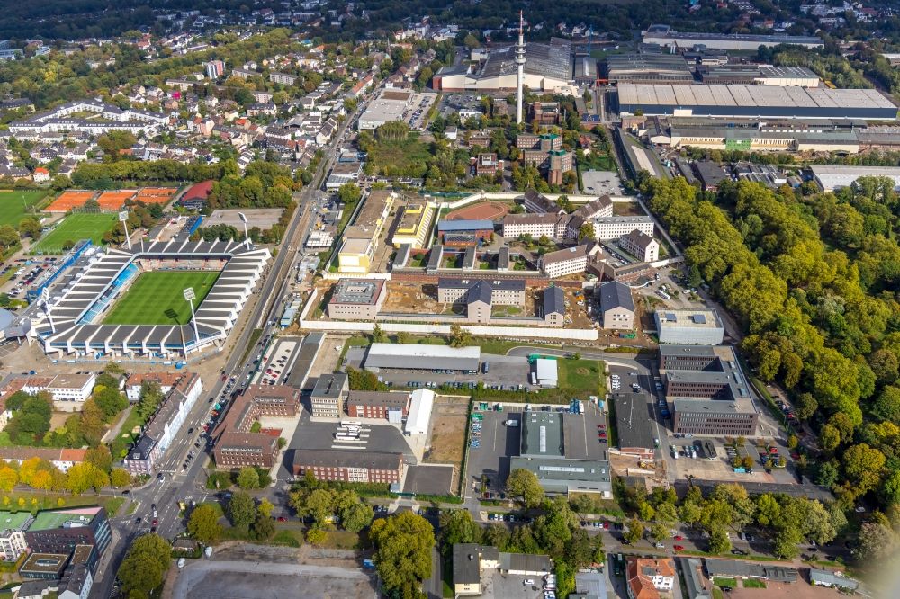Luftaufnahme Bochum - Baustelle zum Neubau einer Sozialtherapeutische Anstalt (SothA) der Justizvollzugsanstalt JVA in Bochum im Bundesland Nordrhein-Westfalen, Deutschland