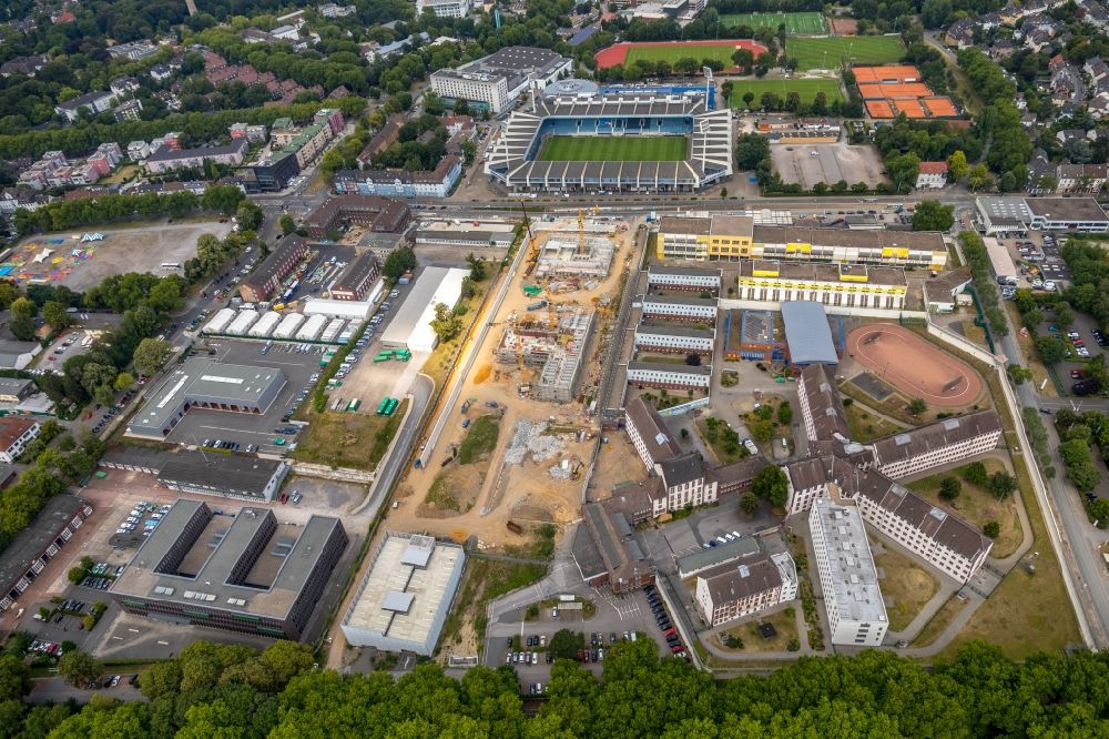 Bochum von oben - Baustelle zum Neubau einer Sozialtherapeutische Anstalt ( SothA ) der Justizvollzugsanstalt JVA an der Krümmede in Bochum im Bundesland Nordrhein-Westfalen, Deutschland