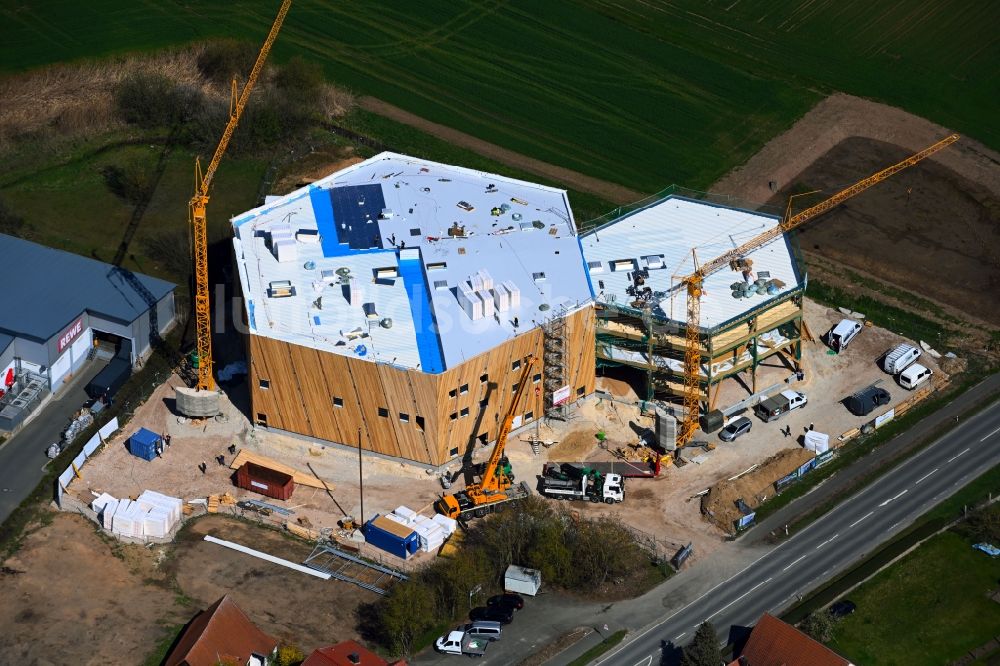 Luftaufnahme Bubenreuth - Baustelle zum Neubau der Sporthalle - Boulderhalle Frankenjura in Bubenreuth im Bundesland Bayern, Deutschland