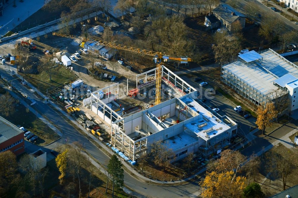 Potsdam von oben - Baustelle zum Neubau der Sporthalle an der Ecke Olympischer Weg in Potsdam im Bundesland Brandenburg, Deutschland