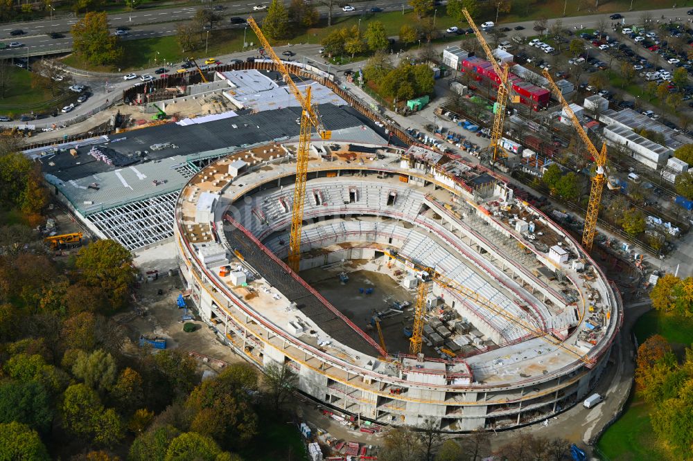 Luftbild München - Baustelle zum Neubau der Sporthalle SAP Garden in München im Bundesland Bayern, Deutschland
