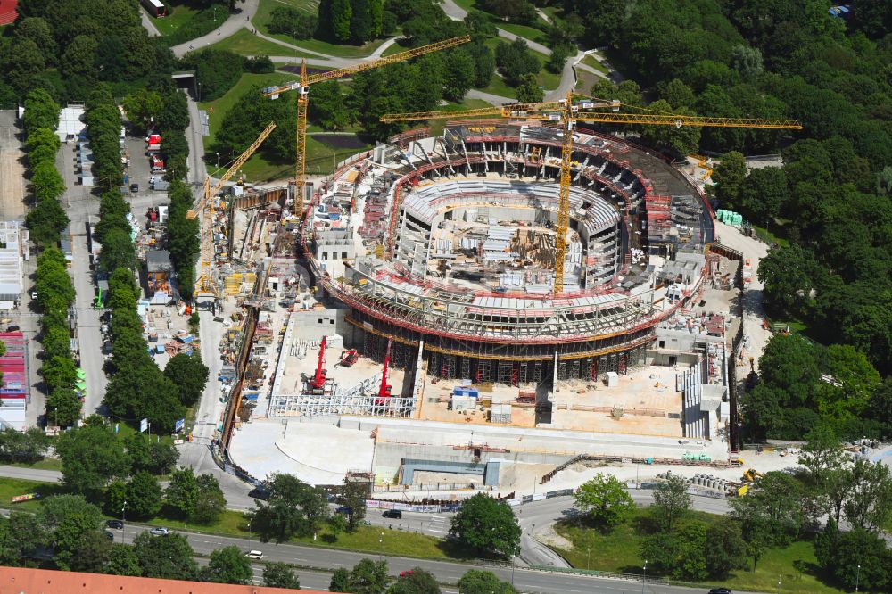 Luftbild München - Baustelle zum Neubau der Sporthalle SAP Garden im Ortsteil Milbertshofen-Am Hart in München im Bundesland Bayern, Deutschland