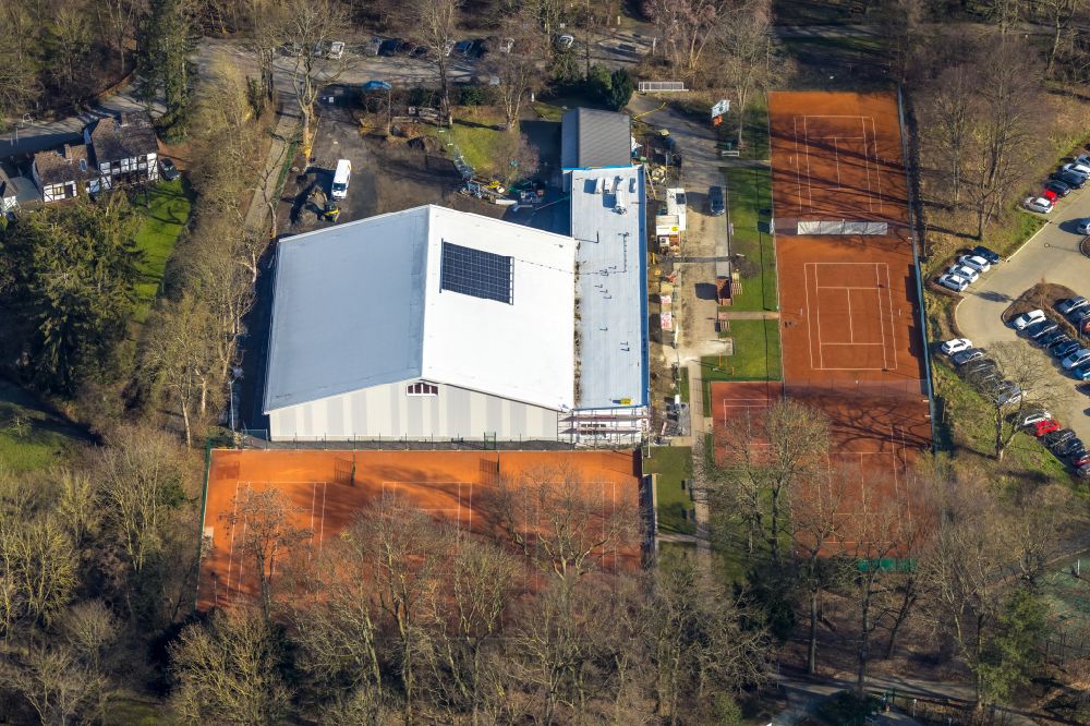 Luftbild Unna - Baustelle zum Neubau der Sporthalle der Tennishalle am Tennisplatz - Ensemble an der Luisenstraße in Unna im Bundesland Nordrhein-Westfalen, Deutschland