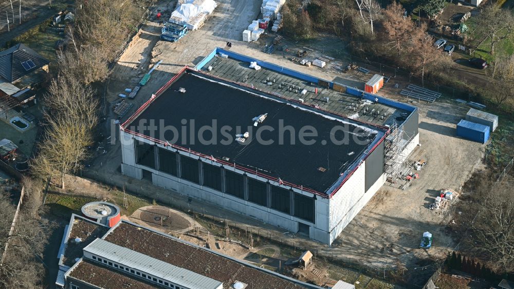 Berlin von oben - Baustelle zum Neubau der Sporthalle Typensporthalle (TSH) in Berlin, Deutschland