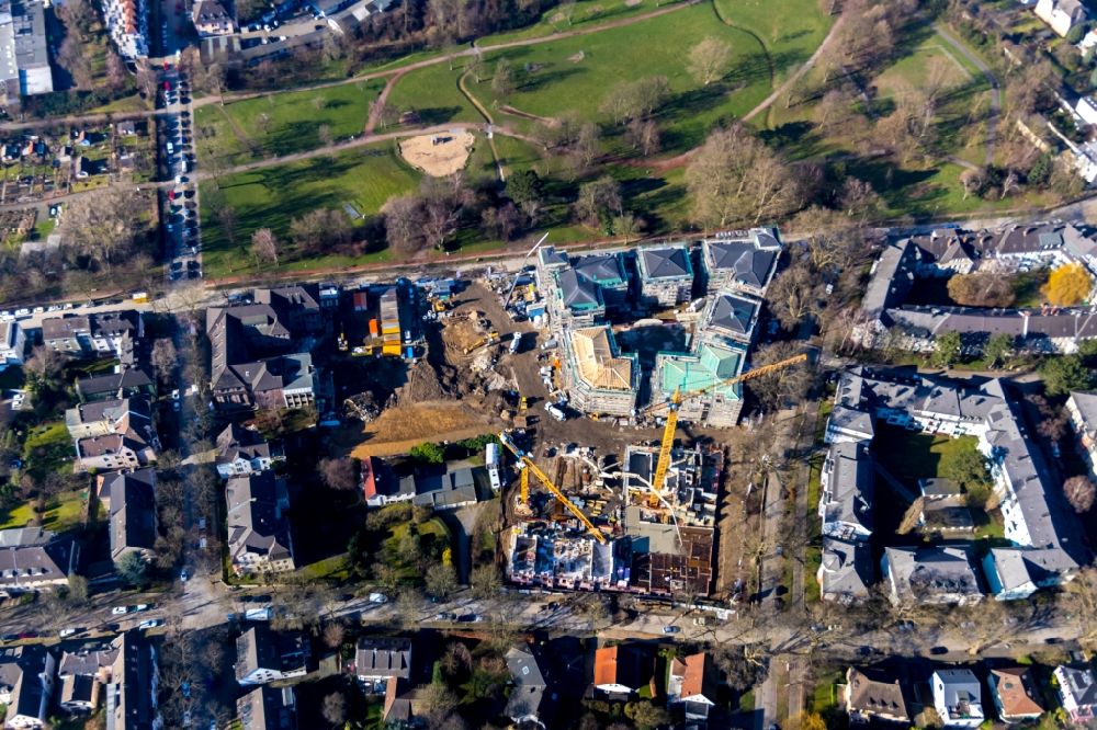 Luftbild Bochum - Baustelle zum Neubau eines Stadtvilla - Wohnhauses an der Wielandstraße - Herderallee - Lessingstraße im Ortsteil Grumme in Bochum im Bundesland Nordrhein-Westfalen, Deutschland