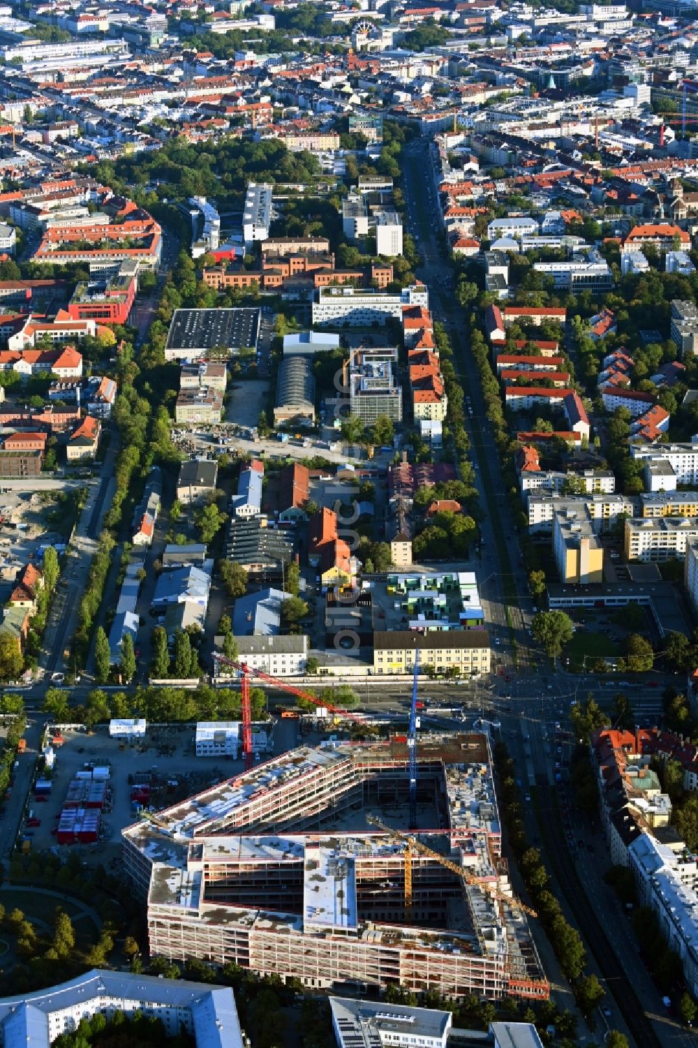 München aus der Vogelperspektive: Baustelle zum Neubau eines Strafjustizzentrum in München im Bundesland Bayern, Deutschland