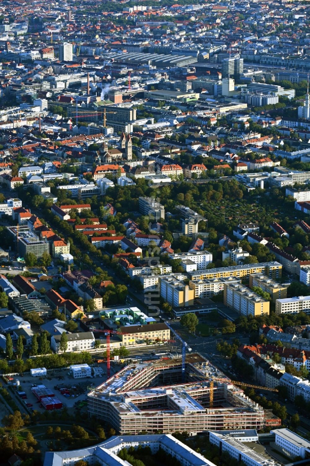 München von oben - Baustelle zum Neubau eines Strafjustizzentrum in München im Bundesland Bayern, Deutschland