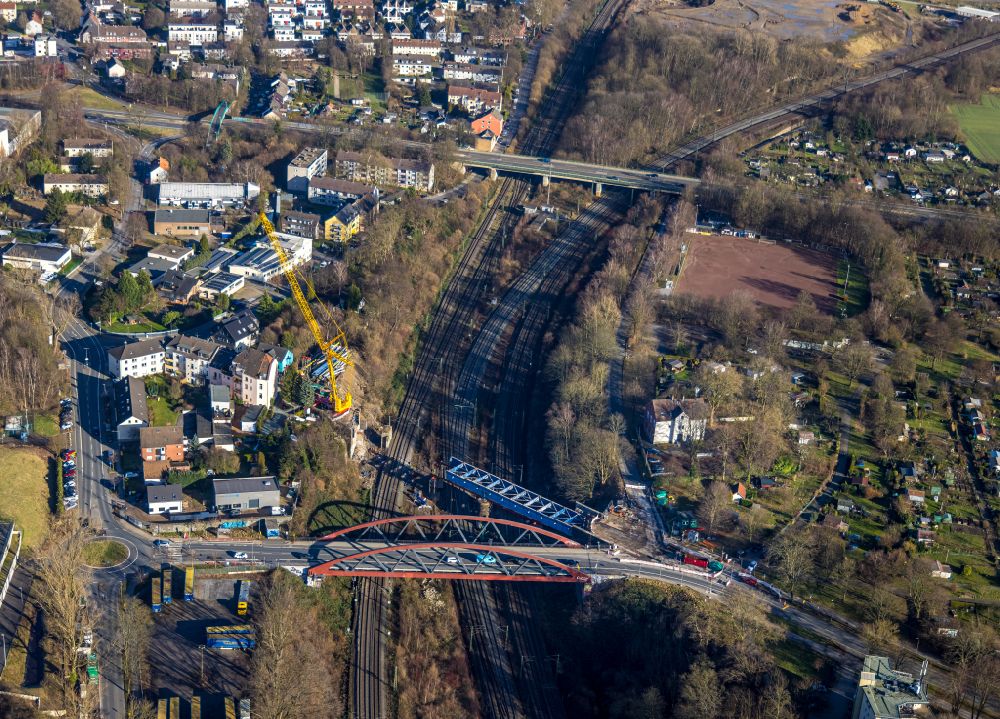 Bochum von oben - Baustelle zum Neubau des Straßen- Brückenbauwerk der Buselohbrücke in Bochum im Bundesland Nordrhein-Westfalen, Deutschland