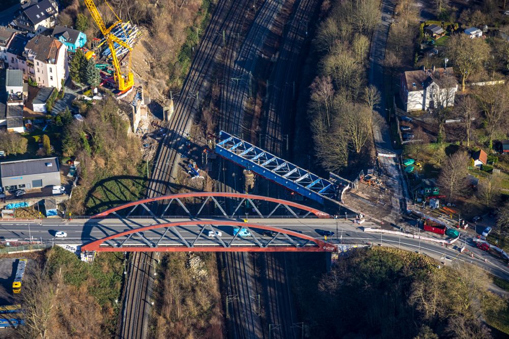 Bochum aus der Vogelperspektive: Baustelle zum Neubau des Straßen- Brückenbauwerk der Buselohbrücke in Bochum im Bundesland Nordrhein-Westfalen, Deutschland