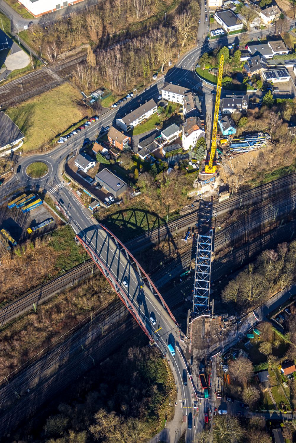 Luftbild Bochum - Baustelle zum Neubau des Straßen- Brückenbauwerk der Buselohbrücke in Bochum im Bundesland Nordrhein-Westfalen, Deutschland