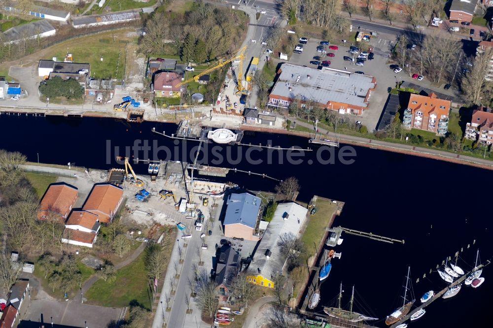 Luftaufnahme Wilhelmshaven - Baustelle zum Neubau des Straßen- Brückenbauwerk Deichbrücke in Wilhelmshaven im Bundesland Niedersachsen, Deutschland