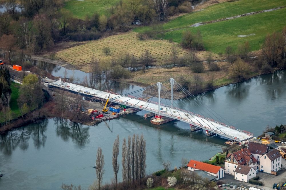 Essen von oben - Baustelle zum Neubau des Straßen- Brückenbauwerk Kampmannbrücke über die Ruhr in Essen im Bundesland Nordrhein-Westfalen