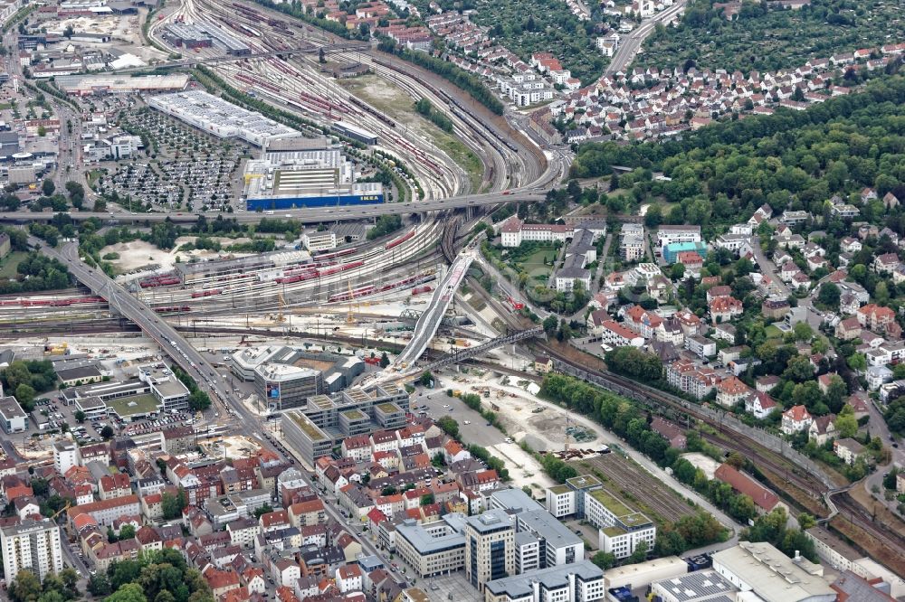 Luftbild Ulm - Baustelle zum Neubau des Straßen- Brückenbauwerk Kienlesbergbrücke in Ulm im Bundesland Baden-Württemberg, Deutschland
