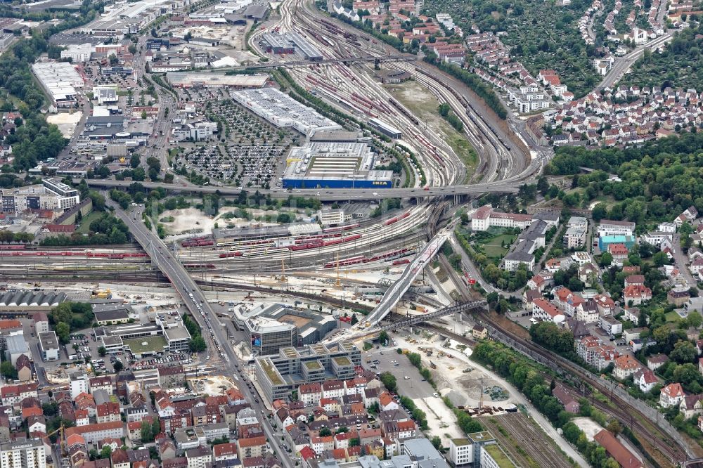 Ulm von oben - Baustelle zum Neubau des Straßen- Brückenbauwerk Kienlesbergbrücke in Ulm im Bundesland Baden-Württemberg, Deutschland