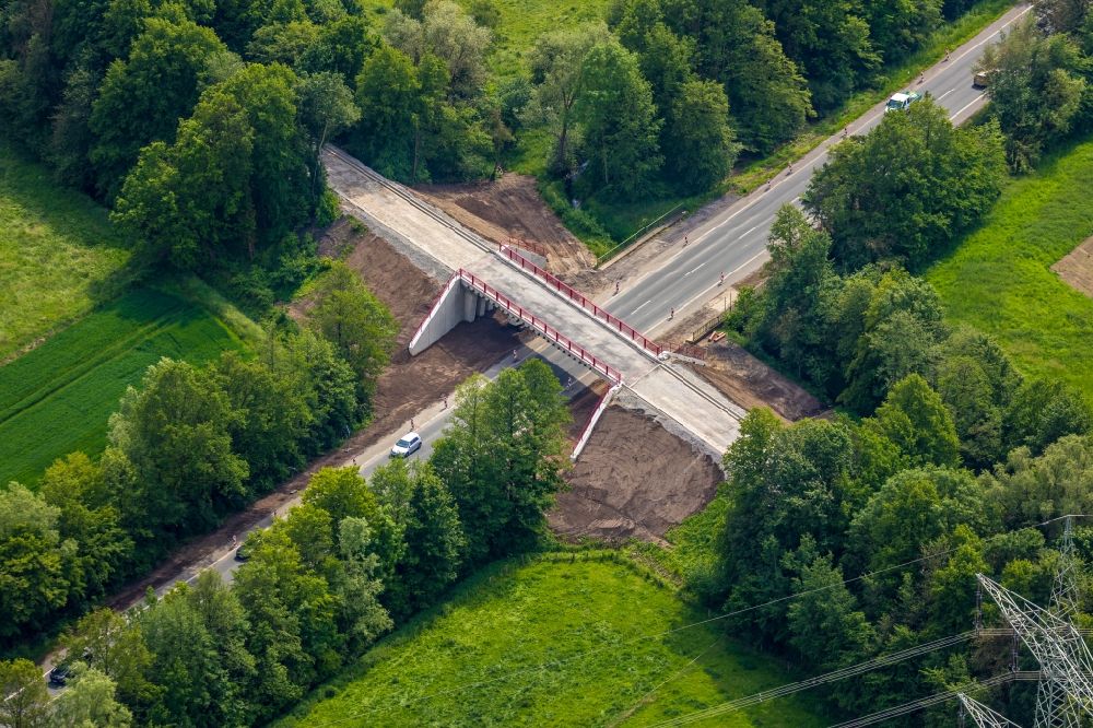 Luftbild Werne - Baustelle zum Neubau des Straßen- Brückenbauwerk Stiegenkamp-Brücke in Werne im Bundesland Nordrhein-Westfalen, Deutschland