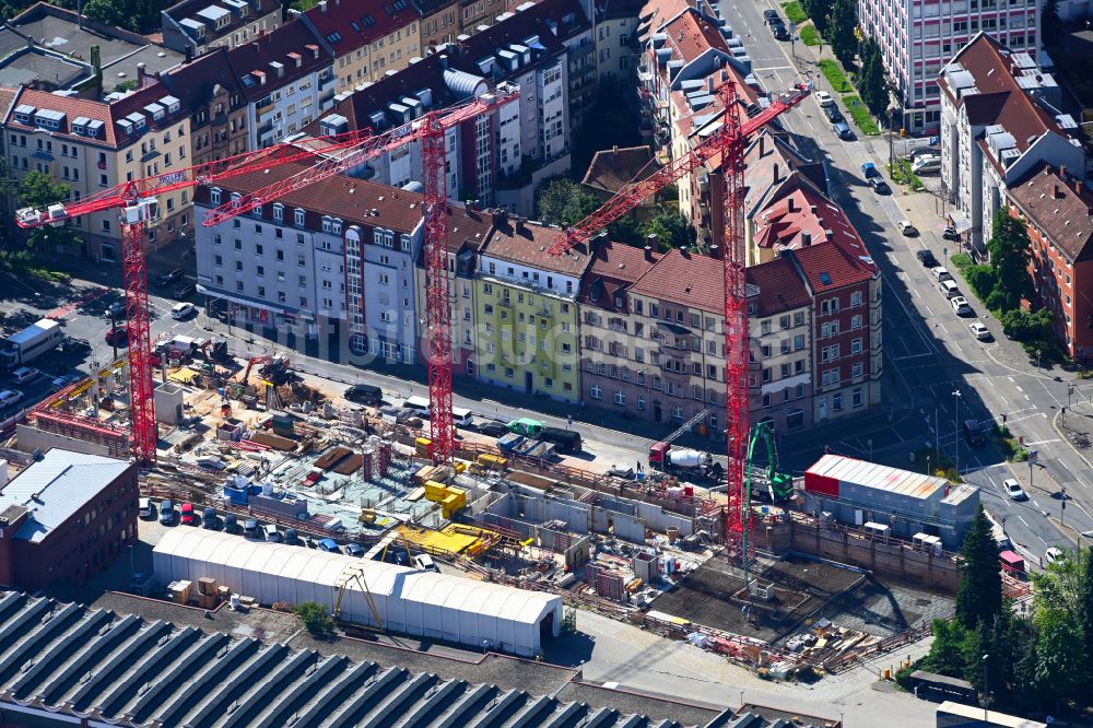 Luftbild Nürnberg - Baustelle zum Neubau eines Studenten- Wohnheim - Gebäude im Ortsteil Glockenhof in Nürnberg im Bundesland Bayern, Deutschland
