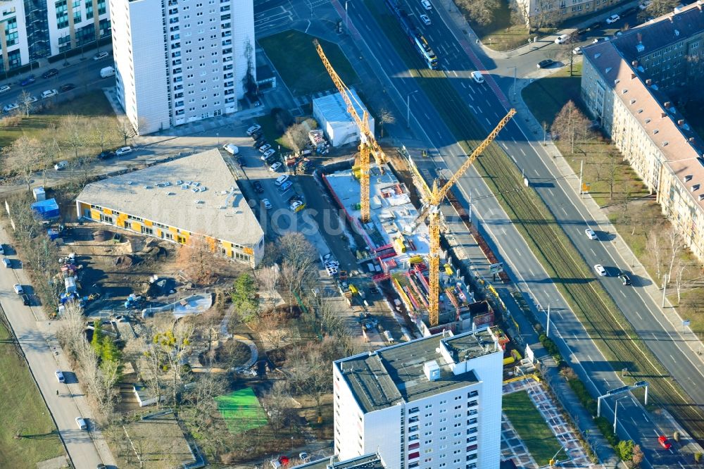 Luftbild Dresden - Baustelle zum Neubau eines Studenten- Wohnheim - Gebäude im Ortsteil Südvorstadt-Ost in Dresden im Bundesland Sachsen, Deutschland