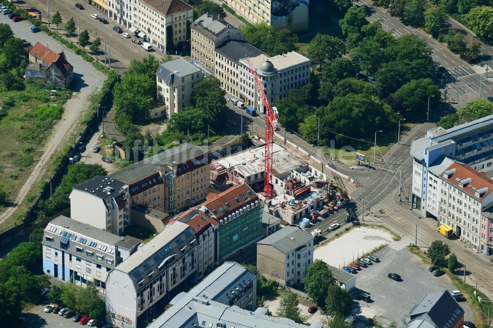 Leipzig von oben - Baustelle zum Neubau eines Studenten- Wohnheim - Gebäude der PATRIZIA AG in Leipzig im Bundesland Sachsen, Deutschland