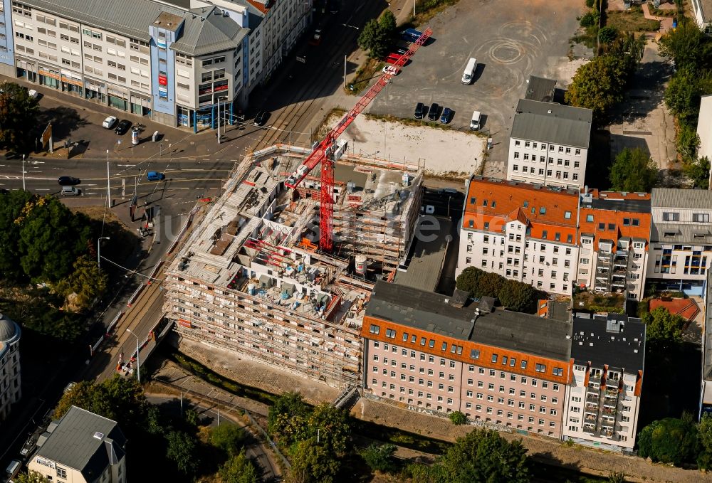 Leipzig von oben - Baustelle zum Neubau eines Studenten- Wohnheim - Gebäude der PATRIZIA AG in Leipzig im Bundesland Sachsen, Deutschland