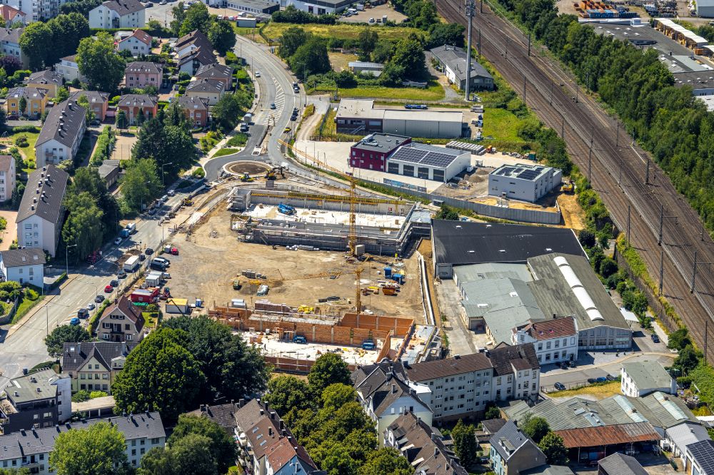 Schwelm von oben - Baustelle zum Neubau eines Supermarkts Aldi und Lidl in Schwelm im Bundesland Nordrhein-Westfalen, Deutschland