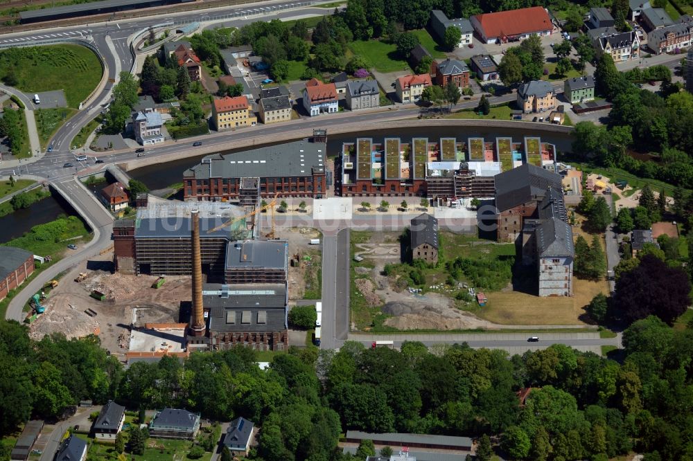 Flöha aus der Vogelperspektive: Baustelle zum Neubau- Umbau des Gebäudekomplexes zu einem Einkaufszentrum in Flöha im Bundesland Sachsen, Deutschland