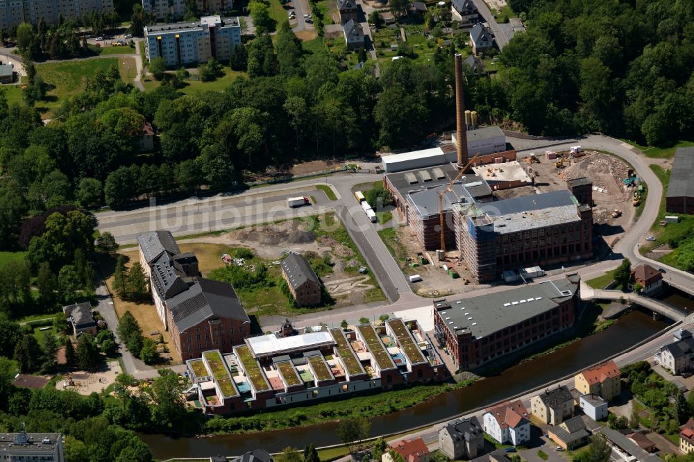 Luftbild Flöha - Baustelle zum Neubau- Umbau des Gebäudekomplexes zu einem Einkaufszentrum in Flöha im Bundesland Sachsen, Deutschland