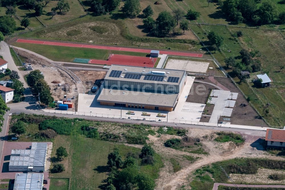 Luftbild Rust - Baustelle zum Neubau der Veranstaltungshalle Rheingießenhalle in Rust im Bundesland Baden-Württemberg, Deutschland