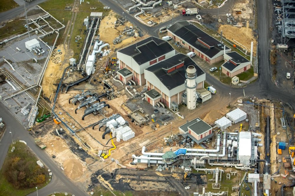 Werne von oben - Baustelle zum Neubau einer Verdichterstation beim Gasversorgungsunternehmen Open Grid Europe im Ortsteil Ruhr Metropolitan Area in Werne im Bundesland Nordrhein-Westfalen