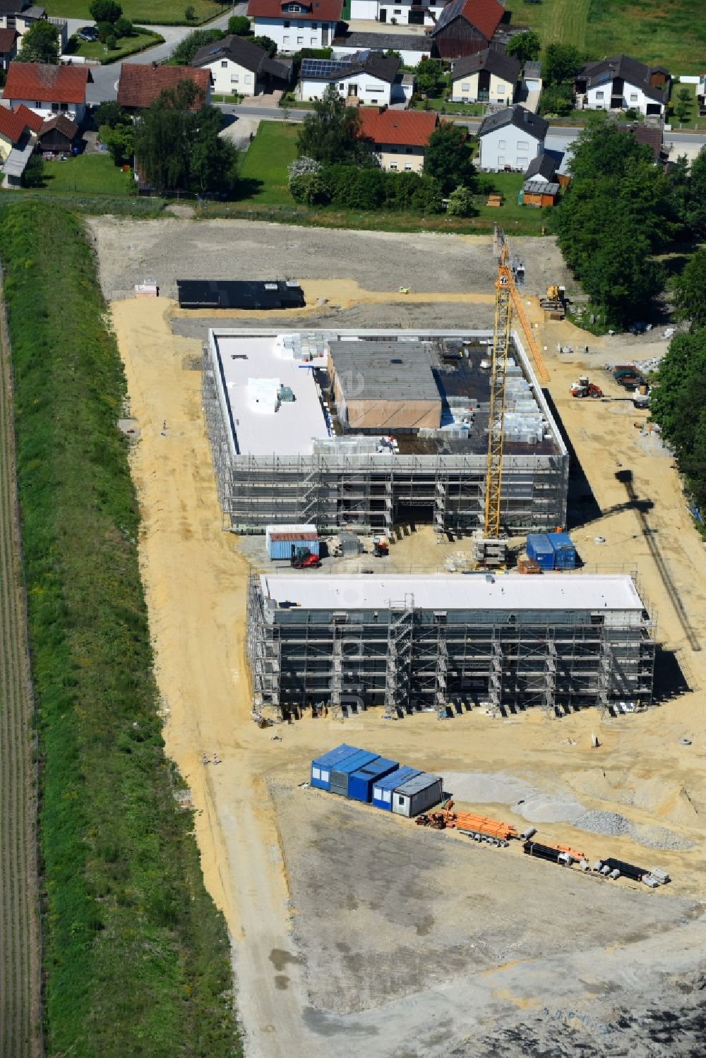 Luftbild Moos - Baustelle zum Neubau eines Verwaltungsgebäudes der Wasserversorgung Bayerischer Wald in Moos im Bundesland Bayern, Deutschland