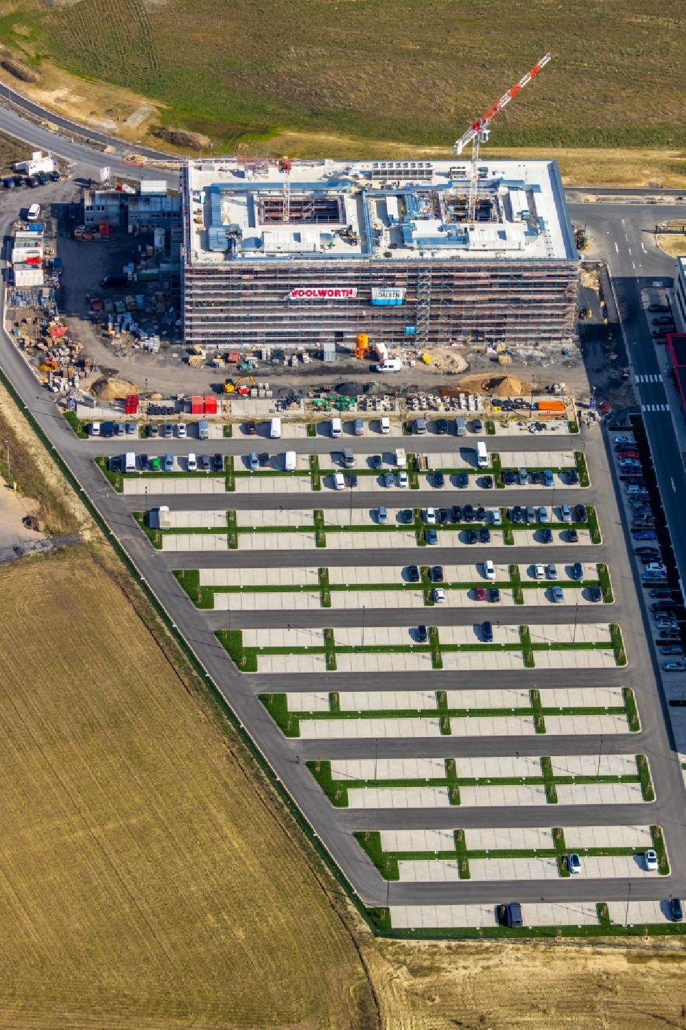 Luftaufnahme Kamen - Baustelle zum Neubau eines Verwaltungsgebäudes der Woolworth GmbH in Kamen im Bundesland Nordrhein-Westfalen, Deutschland