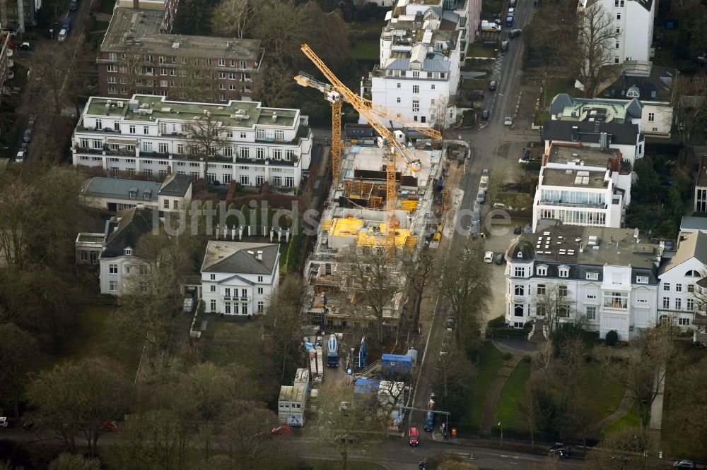 Hamburg aus der Vogelperspektive: Baustelle zum Neubau im Villenviertel im Ortsteil Rotherbaum in Hamburg, Deutschland