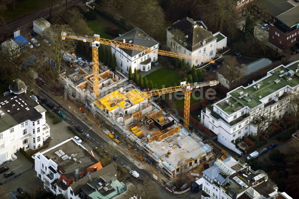 Hamburg von oben - Baustelle zum Neubau im Villenviertel im Ortsteil Rotherbaum in Hamburg, Deutschland