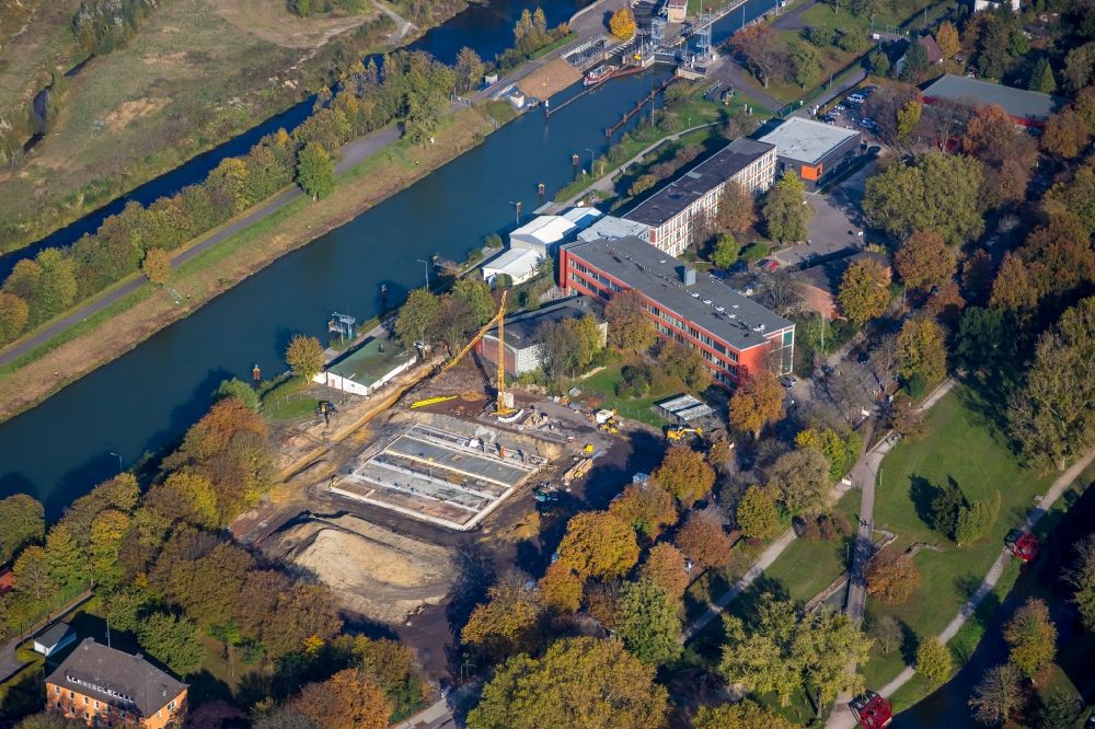 Luftbild Hamm - Baustelle zum Neubau eines Wassersportzentrums an der Adenauerallee im Ortsteil Heessen in Hamm im Bundesland Nordrhein-Westfalen, Deutschland