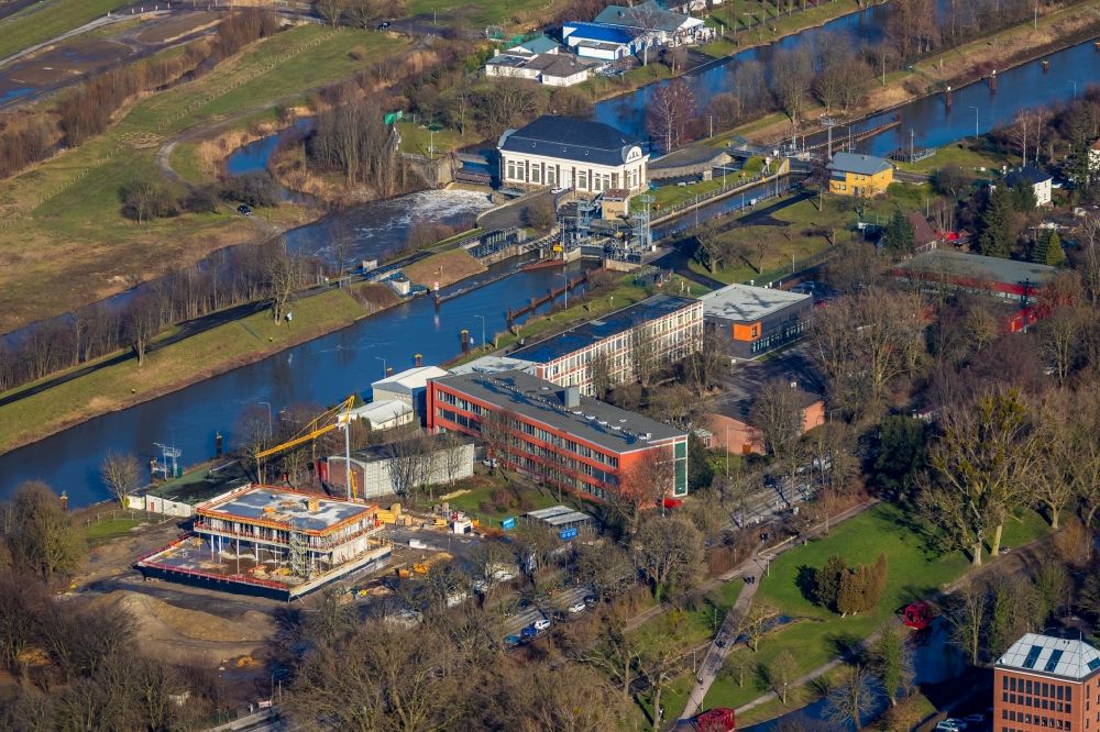 Luftaufnahme Hamm - Baustelle zum Neubau eines Wassersportzentrums an der Adenauerallee im Ortsteil Heessen in Hamm im Bundesland Nordrhein-Westfalen, Deutschland