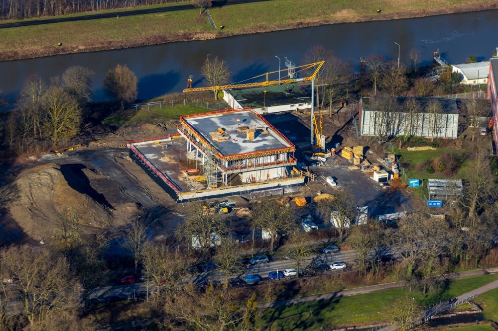 Hamm aus der Vogelperspektive: Baustelle zum Neubau eines Wassersportzentrums an der Adenauerallee im Ortsteil Heessen in Hamm im Bundesland Nordrhein-Westfalen, Deutschland