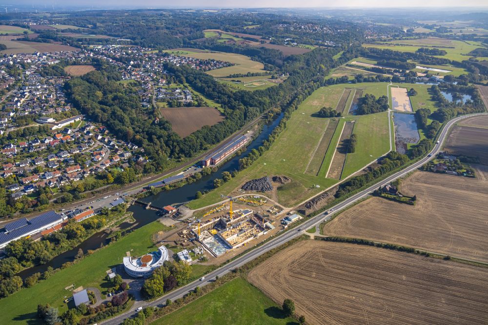 Luftbild Menden (Sauerland) - Baustelle zum Neubau des Wasserwerks Halingen zur Trinkwasser- Aufbereitung an der Provinzialstraße in Menden (Sauerland) im Bundesland Nordrhein-Westfalen, Deutschland