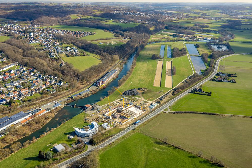 Luftbild Menden (Sauerland) - Baustelle zum Neubau des Wasserwerks Halingen zur Trinkwasser- Aufbereitung an der Provinzialstraße in Menden (Sauerland) im Bundesland Nordrhein-Westfalen, Deutschland