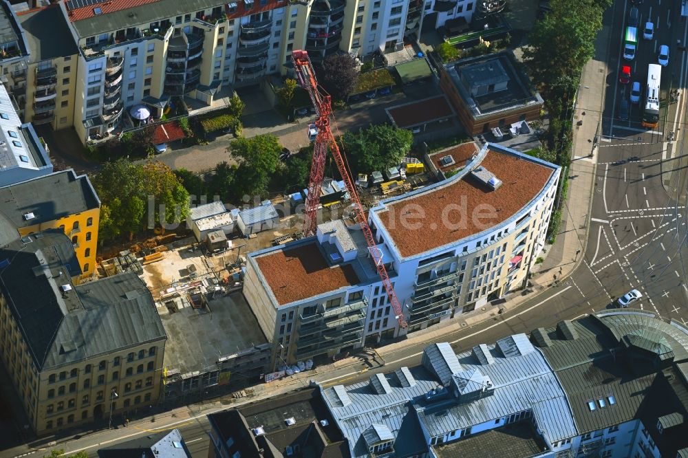 Luftaufnahme Leipzig - Baustelle zum Neubau eines Wohn- und Geschäftshauses an der Friedrich-Ebert-Straße in Leipzig im Bundesland Sachsen, Deutschland
