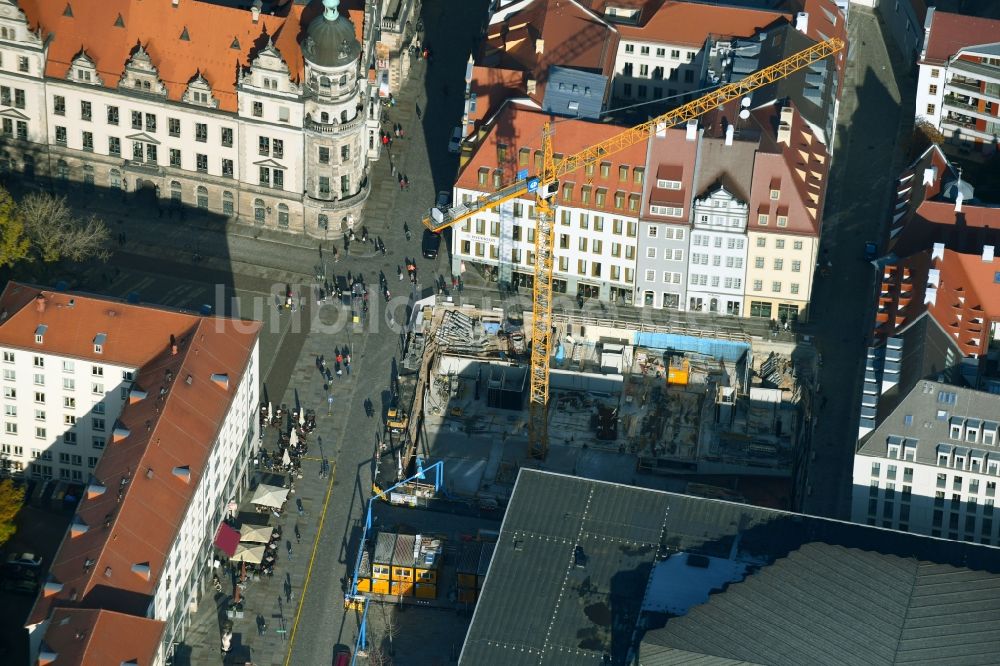 Luftbild Dresden - Baustelle zum Neubau eines Wohn- und Geschäftshauses der Baywobau GmbH in Dresden im Bundesland Sachsen, Deutschland