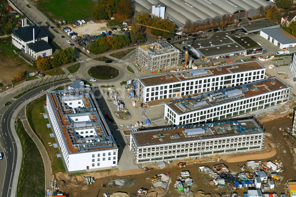 Regensburg von oben - Baustelle zum Neubau eines Wohn- und Geschäftshauses im Dornberg-Viertel in Regensburg im Bundesland Bayern, Deutschland