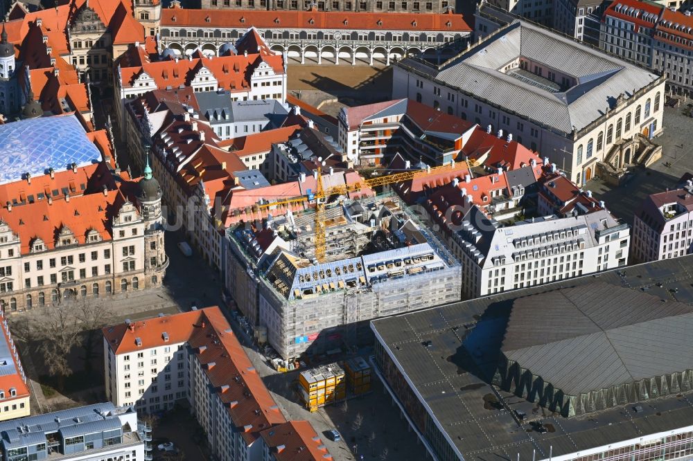 Luftbild Dresden - Baustelle zum Neubau eines Wohn- und Geschäftshauses in Dresden im Bundesland Sachsen, Deutschland