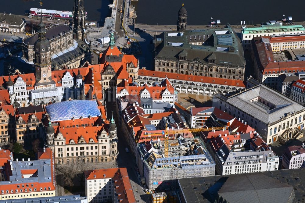 Luftaufnahme Dresden - Baustelle zum Neubau eines Wohn- und Geschäftshauses in Dresden im Bundesland Sachsen, Deutschland