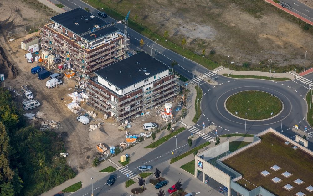 Dorsten von oben - Baustelle zum Neubau eines Wohn- und Geschäftshauses an der Fürst-Leopold-Allee in Dorsten im Bundesland Nordrhein-Westfalen, Deutschland